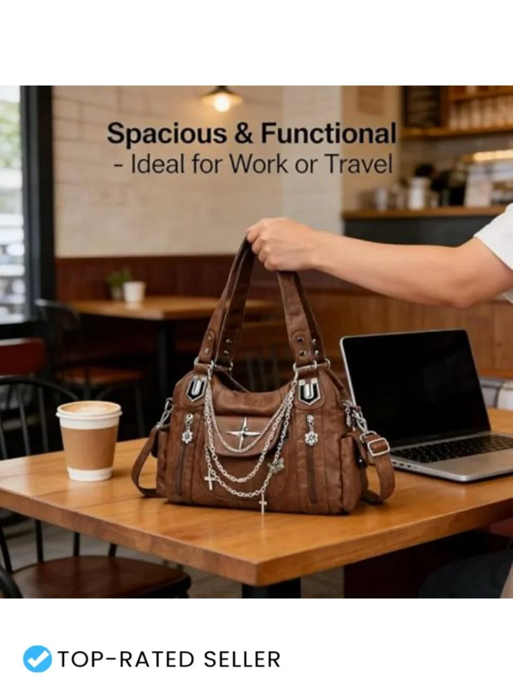 Faux Leather Y2K Hobo Bag Punk Tote Purse Adjustable Strap Large Capacity